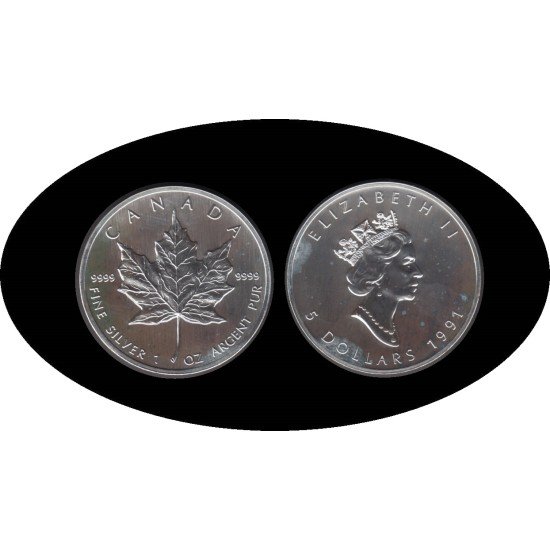 Canadá Canada 1 OZ onza 1991 Maple Leaf Elisabeth II 5 $ Plata Ag Canadá Canada 1 OZ onza 1991 Maple Leaf Elisabeth II 5 $ Plata Ag