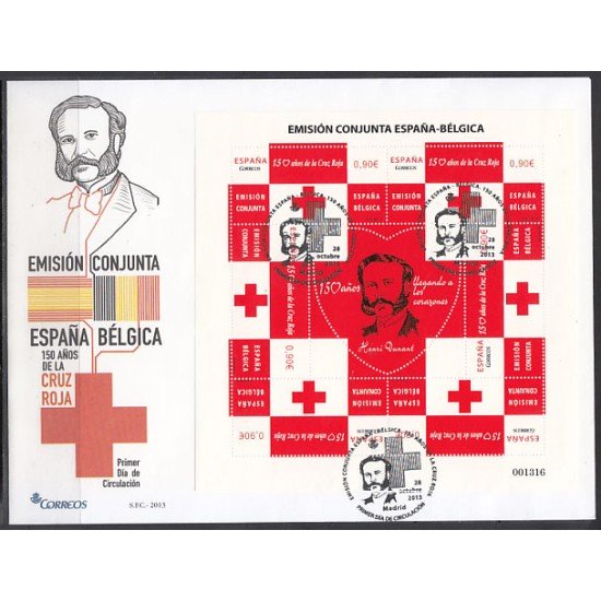 España Spain 4828 2013 Cruz Roja Red Cross Emisión Conjunta España- Bélgica SPD Sobre Primer Día