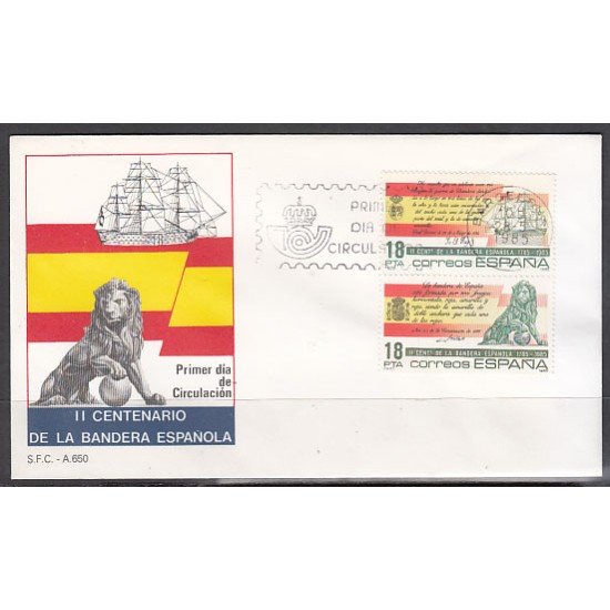 España Spain 2791/92 1985 II Centenario de la Bandera Española SPD Sobre Primer Día España Spain 2791/92 1985 II Centenario de la Bandera Española SPD Sobre Primer Día