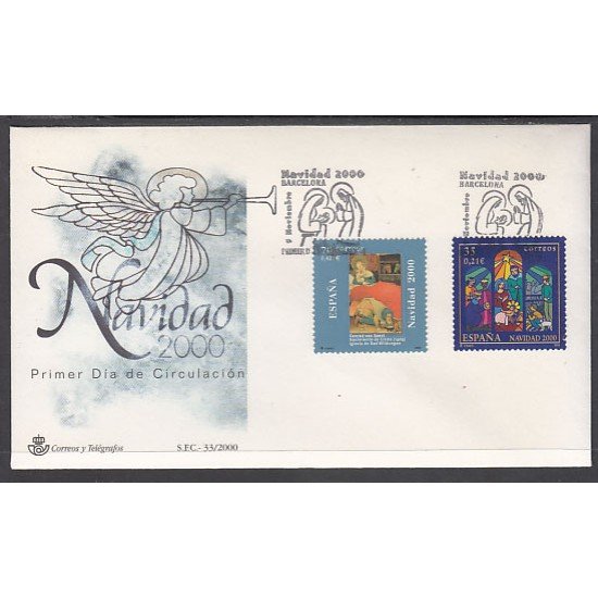 España Spain 3769/70 2000 Navidad SPD Sobre Primer Día