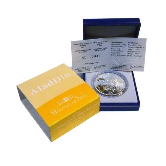 Francia France 1 1/2 € Moneda Plata Monnaie Argent Proof con Color Aladdin 2004