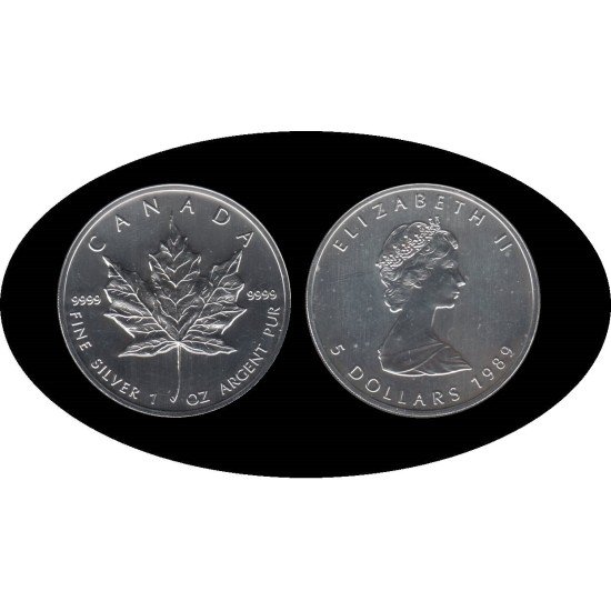 Canadá Canada 1 OZ onza 1989 Maple Leaf Elisabeth II  5$ Plata Ag