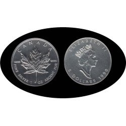 Canadá Canada 1 OZ onza 1990 Maple Leaf Elisabeth II 5 $ Plata Ag