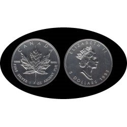Canadá Canada 1 OZ onza 1993 Maple Leaf Elisabeth II  5$ Plata Ag