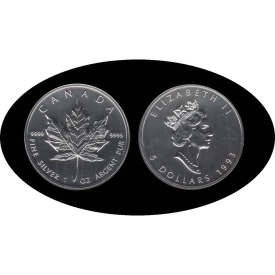 Canadá Canada 1 OZ onza 1993 Maple Leaf Elisabeth II 5$ Plata Ag Canadá Canada 1 OZ onza 1993 Maple Leaf Elisabeth II 5$ Plata Ag