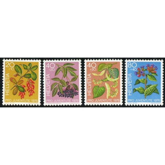 FL1 Suiza Switzerland 1013/16 1976  Pro juventud Plantas medicinales del bosque MNH