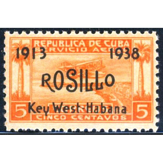 TRA1 Cuba A- 30 1938 25º Aniversario del vuelo del aviador Cubano Rosillo avión MNH TRA1 Cuba A- 30 1938 25º Aniversario del vuelo del aviador Cubano Rosillo avión MNH