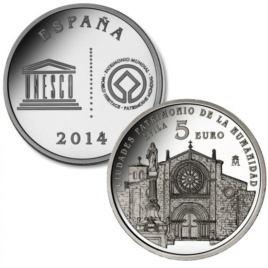 España Spain 2014 5 euros I Serie Ciudades Patr. de la Humanidad Avila Plata Ag España Spain 2014 5 euros I Serie Ciudades Patr. de la Humanidad Avila Plata Ag