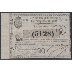 Cuba Lotería De La Isla 02 de Diciembre de 1870 Sorteo nº 852 ( 5128 )