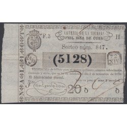 Cuba Lotería De La Isla 03 de Septiembre de 1870 Sorteo nº 847 ( 5128 )