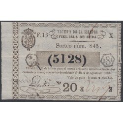 Cuba Lotería De La Isla 02 de Agosto de 1870 Sorteo nº 845 ( 5128 )