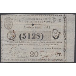 Cuba Lotería De La Isla 24 de Mayo de 1870 Sorteo nº 841 ( 5128 ) Cuba Lotería De La Isla 24 de Mayo de 1870 Sorteo nº 841 ( 5128 )