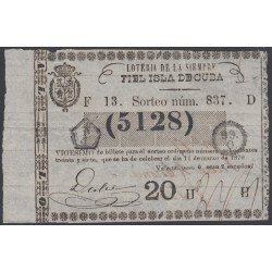 Cuba Lotería De La Isla 11 de Marzo de 1870 Sorteo nº 837 ( 5128 ) Cuba Lotería De La Isla 11 de Marzo de 1870 Sorteo nº 837 ( 5128 )