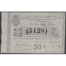 Cuba Lotería De La Isla 20 de Enero de 1870 Sorteo nº 834 ( 5128 ) Cuba Lotería De La Isla 20 de Enero de 1870 Sorteo nº 834 ( 5128 )