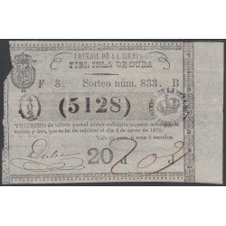Cuba Lotería De La Isla 04 de Enero de 1870 Sorteo nº 833 ( 5128 )