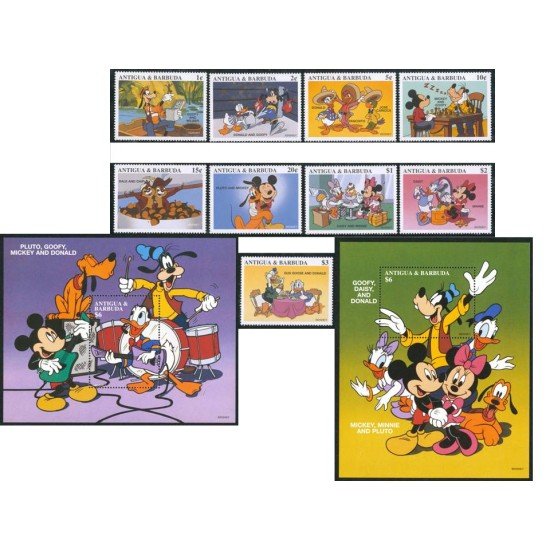 AJZ2  Antigua y Barbuda  2105/13 + 2HB  1997 ajedrez música fauna disney   MNH