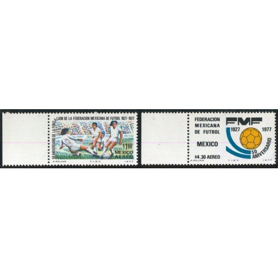DEP4 Mexico A- 423/24 1977 50 Aniversario de la federación mexicana de fútbol MNH