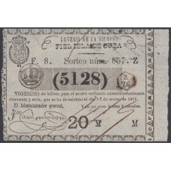 Cuba Lotería De La Isla 01 de Marzo de 1871 Sorteo nº 857 ( 5128 )