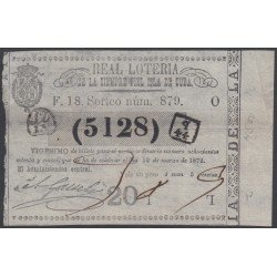 Cuba Lotería De La Isla 12 de Marzo de 1872 Sorteo nº 879 ( 5128 ) Cuba Lotería De La Isla 12 de Marzo de 1872 Sorteo nº 879 ( 5128 )