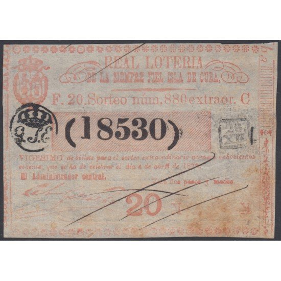 Cuba Lotería De La Isla 04 de Abril de 1872 Sorteo nº 880 ( 5128 )
