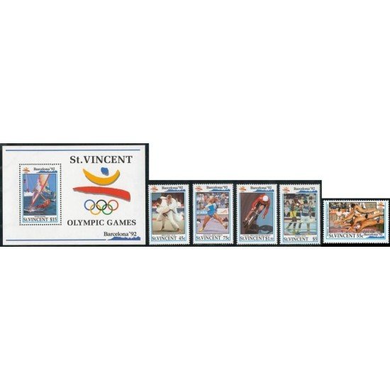OLI1 San Vicente Saint Vincent  Nº 1475/79 + HB 163  1992  JJOO Barcelona MNH