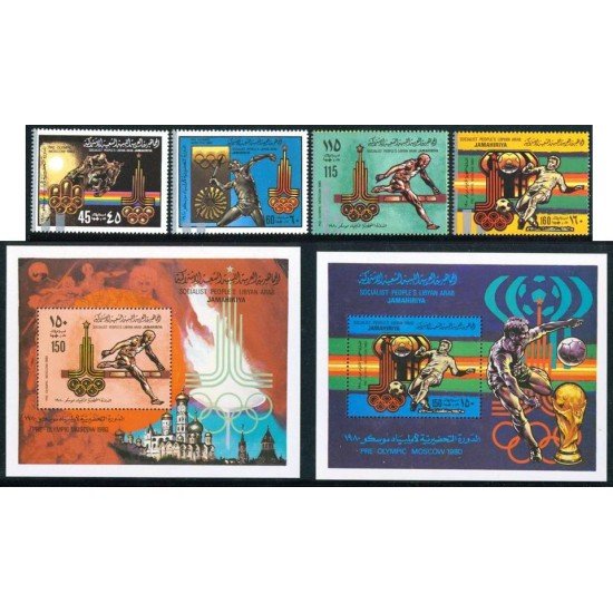 OLI2 Libia Libya 808/11 + HB 33/34 1980 JJOO Moscú MNH OLI2 Libia Libya 808/11 + HB 33/34 1980 JJOO Moscú MNH
