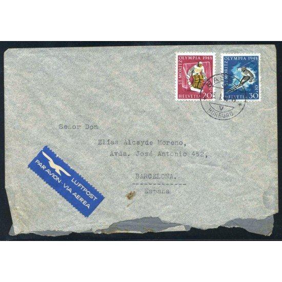 OLI2 Suiza Switzerland Nº 451/52 en Carta 1948 JJOO St.Moritz OLI2 Suiza Switzerland Nº 451/52 en Carta 1948 JJOO St.Moritz