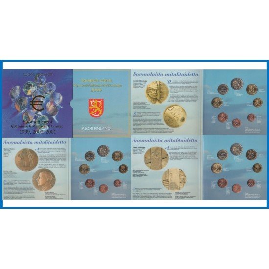 Finlandia 1999 - 2000 - 2001 Cartera Oficial Monedas € euros Estuche 3 Carteras Finlandia 1999 - 2000 - 2001 Cartera Oficial Monedas € euros Estuche 3 Carteras