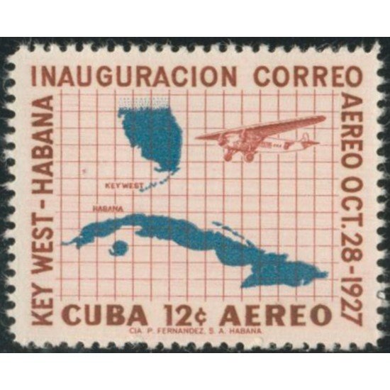 TRA1 Cuba A- 172 1957 Key West Inauguración Correo Aéreo MNH TRA1 Cuba A- 172 1957 Key West Inauguración Correo Aéreo MNH