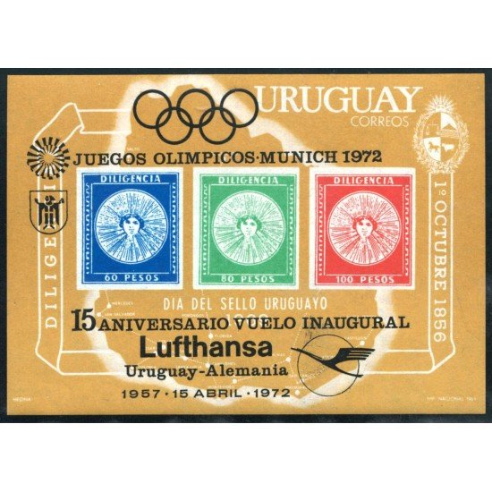 Uruguay HB 21 1972 Juegos olímpicos Munich 15º Aniversario de Luthansa MNH Uruguay HB 21 1972 Juegos olímpicos Munich 15º Aniversario de Luthansa MNH