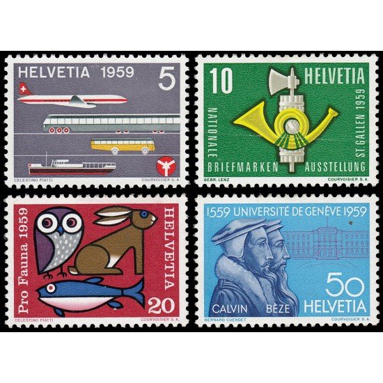 TRA2 Suiza Switzerland 621/24 1959 Serie de propaganda Transporte Fauna Universidad de Génova MH TRA2 Suiza Switzerland 621/24 1959 Serie de propaganda Transporte Fauna Universidad de Génova MH