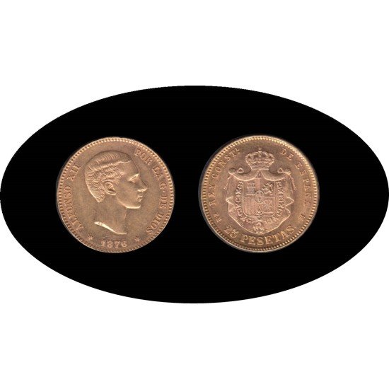 España Spain 25 ptas 1876 Alfonso XII oro Au España Spain 25 ptas 1876 Alfonso XII oro Au