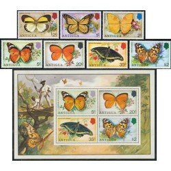 FAU1  Antigua  Nº 379/85 + HB 22 fauna  MNH