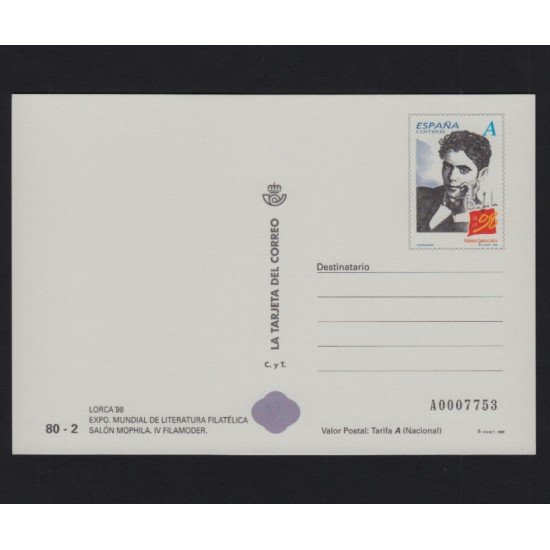 España Tarjetas del Correo y de Iniciativa Privada 42 1998 Lorca 98 Literatura MOPHILA Filamoder España Tarjetas del Correo y de Iniciativa Privada 42 1998 Lorca 98 Literatura MOPHILA Filamoder