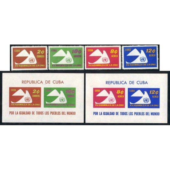 FAU3 Cuba 554/55 + A 230/31 + HB 19/20 1961 XV Asamblea de la ONU MNH