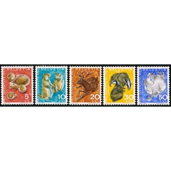 FAU5 Suiza Switzerland 759/63 1966 Pro juventud Animales salvajes MNH FAU5 Suiza Switzerland 759/63 1966 Pro juventud Animales salvajes MNH
