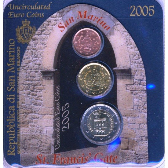 Monedas Euros San Marino Cartera 2005 (2 euros, 20 cts., 2 cts.) Monedas Euros San Marino Cartera 2005 (2 euros, 20 cts., 2 cts.)