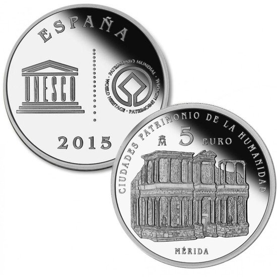 España Spain 2015 5 Euros 5€ II Serie Ciudades Patr. de la Humanidad Mérida España Spain 2015 5 Euros 5€ II Serie Ciudades Patr. de la Humanidad Mérida