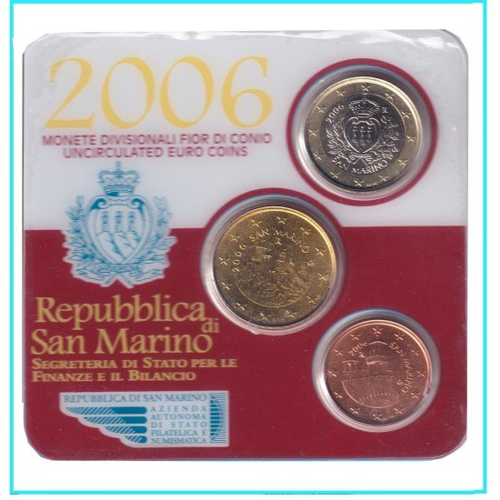 Monedas Euros San Marino Cartera 2006 (5 cts., 50 cts., 1 euro) Monedas Euros San Marino Cartera 2006 (5 cts., 50 cts., 1 euro)
