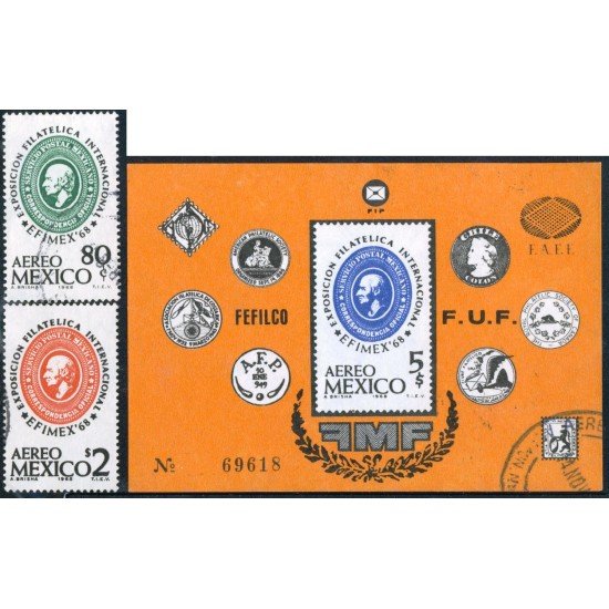 VAR2 Mexico 285/86 + HB 15 1968 Efimex 68 Exposición Filatélica Internacional Usado