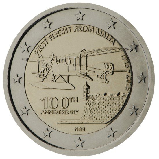 Malta 2015 2 € euros conmemorativos 100 Av Primer vuelo desde Malta