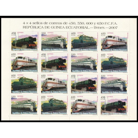 Guinea Ecuatorial 388/91 2007 Minihojita Trenes Trains MNH Guinea Ecuatorial 388/91 2007 Minihojita Trenes Trains MNH