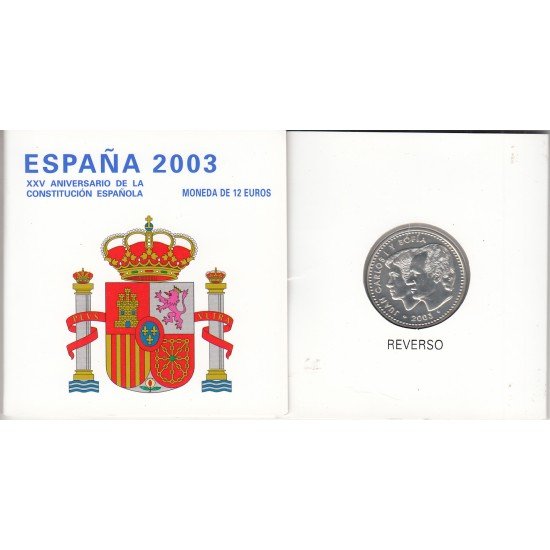 España Spain 2003 Cartera Oficial Moneda 12€ Euros Aniv. Constitución Plata FNMT España Spain 2003 Cartera Oficial Moneda 12€ Euros Aniv. Constitución Plata FNMT