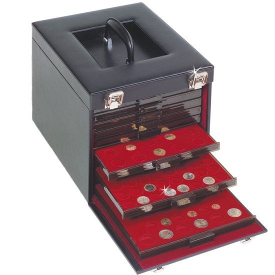 Leuchtturm Maletín de polipiel negro para 10 bandejas de Monedas Leuchtturm Maletín de polipiel negro para 10 bandejas de Monedas