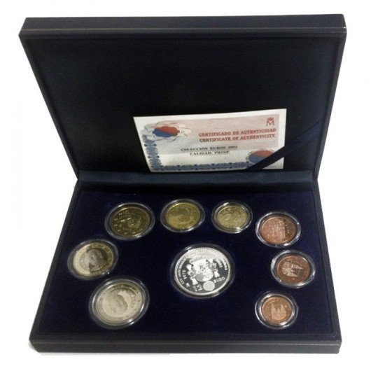 España Spain 2003 Cartera Oficial Euros € Estuche Euroset Proof  + 12 € Plata Aniv. Constitución 