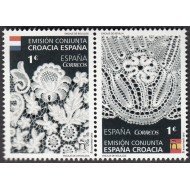 España Spain Emisión conjunta 2015 España-Croacia  Encaje de Bolillos MNH 