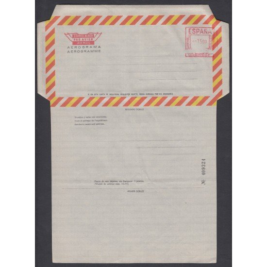España Aerograma 127 1977/79 Bicolor Franqueo mecánico previamente impreso