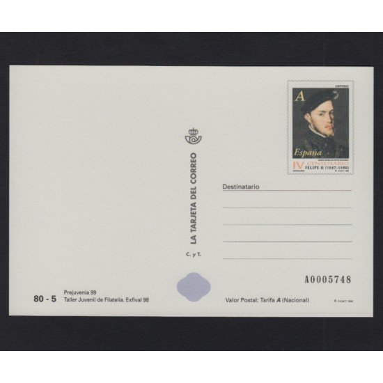 España Tarjetas del Correo y de Iniciativa Privada 47 1998 Prejuvenia 99 Exfival 98 Felipe II España Tarjetas del Correo y de Iniciativa Privada 47 1998 Prejuvenia 99 Exfival 98 Felipe II