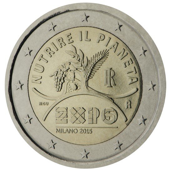 Italia 2015 2 € euros conmemorativos Expo de Milán Italia 2015 2 € euros conmemorativos Expo de Milán