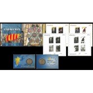 Catalunya Conjunto Pruebas Filatélicas Numismáticas Cartera Euros Completo 2015